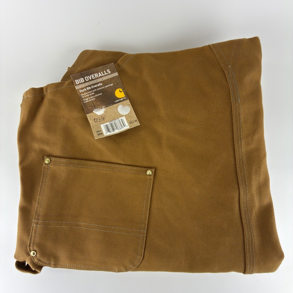 Carhartt Duck Bib Canvas Overalls Mens 50x34 R01 BRN Brown Workwear NWT NOS